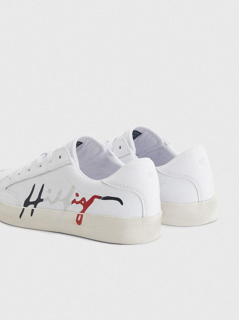 Női Tommy Hilfiger Bőr Signature Alkalmi Cipő Fehér | HU 591ZUT